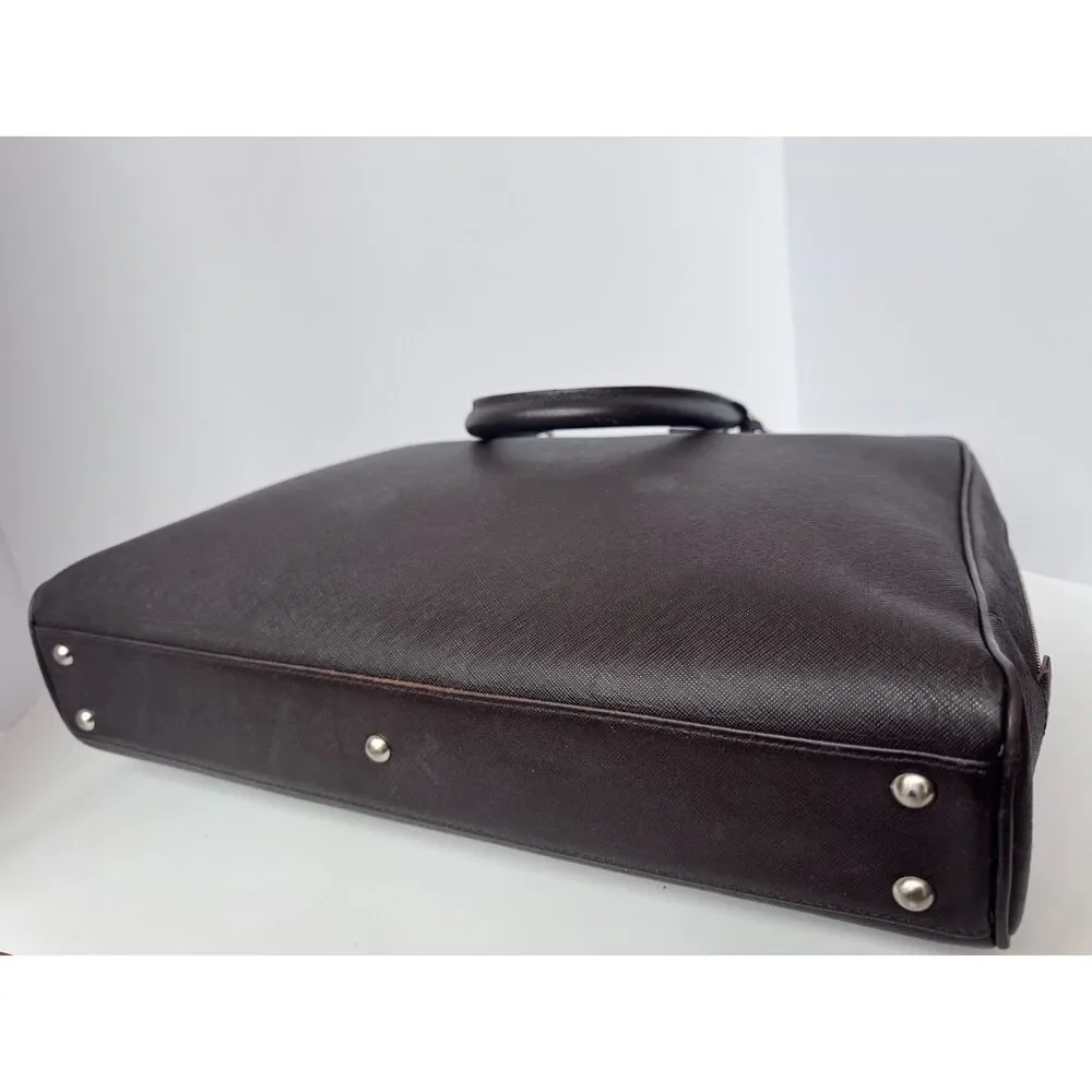 MCM BROWN Saffiano Leather Briefcase Laptop Bag 15” Work Travel Tote Unisex